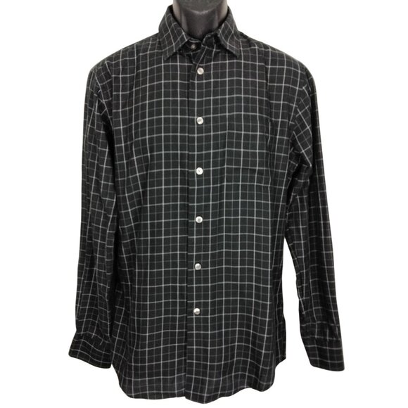 Van Heusen Mens Black & White Windowpane Check Button-Up Shirt Size S/P 14-14.5 - Picture 1 of 9